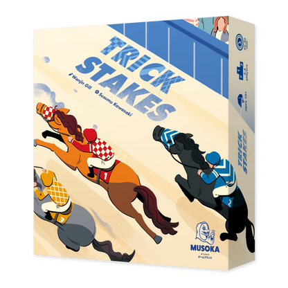 Trick Stakes cards and horse pawns laid out on a table